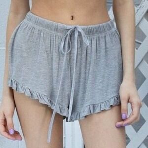 POL Ruffle Trim Lounge Shorts Lightweight Comfy Casual Heather‎ Grey M Boutique